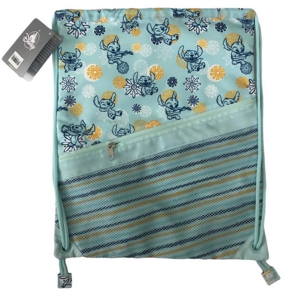 Disney Handbags - NWT Disney Lilo & Stitch Waterproof Swim Drawstring Teal Blue Yellow Hawaii Bag